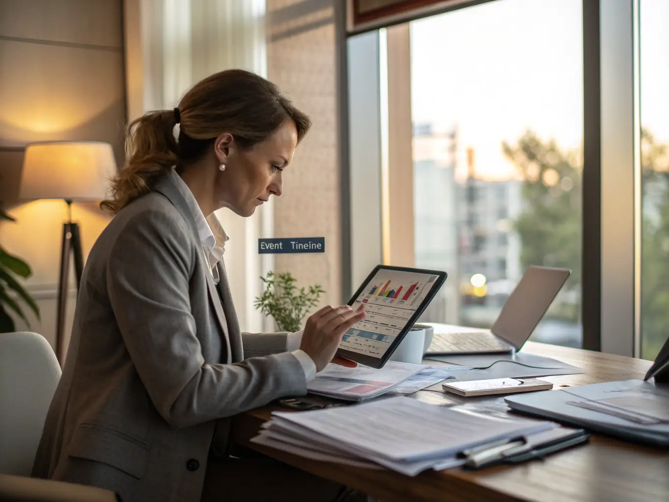A professional resume writer is working on a resume, carefully reviewing and editing the content to ensure it highlights the client's strengths and achievements. The scene is well-lit and focused on the writer's attention to detail.